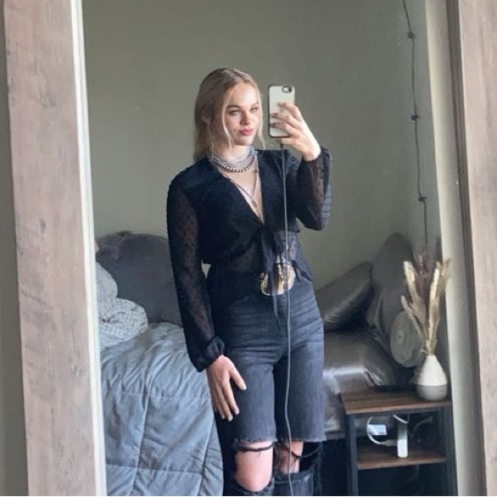 Nasty Gal front tie plunge blouse